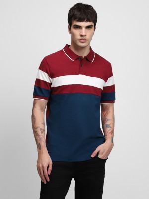 Dennis Lingo Colorblock Men Polo Neck Maroon T-Shirt