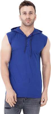 GEUM Solid Men V Neck Blue T-Shirt