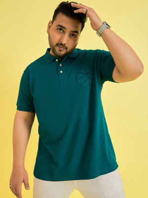 bigbanana Solid Men Polo Neck Blue T-Shirt