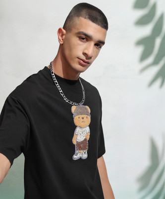 HIGHLANDER Self Design Men Round Neck Black T-Shirt