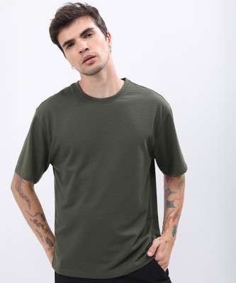 HIGHLANDER Solid Men Round Neck Green T-Shirt