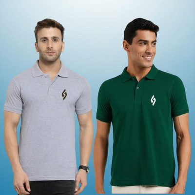 cnw Solid Men Polo Neck Grey T-Shirt