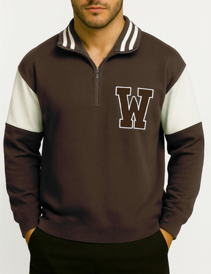 Force Printed Men Zip Neck Brown T-Shirt