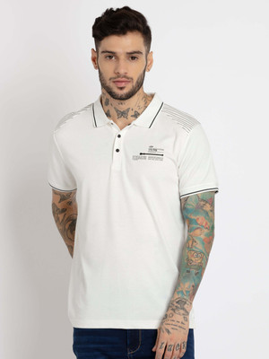 Status Quo Solid Men Polo Neck White T-Shirt