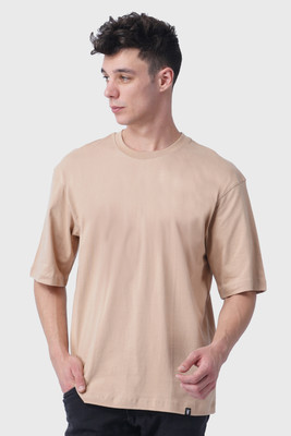 T-STORE Solid Men Round Neck Brown T-Shirt