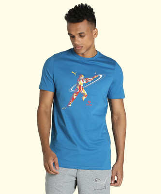 PUMA Graphic Print Men Round Neck Blue T-Shirt