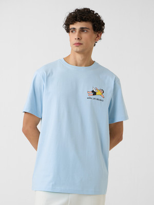 The Souled Store Printed Men Round Neck Blue T-Shirt