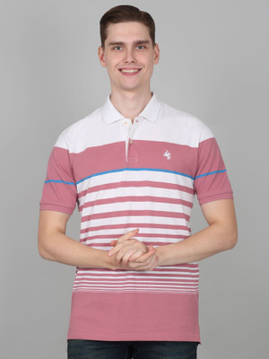 CANTABIL Striped Men Polo Neck Pink, White T-Shirt