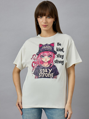 98 Degree North Printed Women Round Neck White T-Shirt