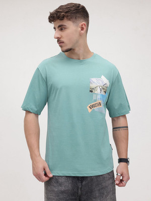Roadster Printed Men Round Neck Green T-Shirt