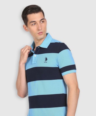 U.S. POLO ASSN. Striped Men Polo Neck Blue T-Shirt