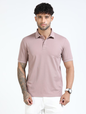Cool Colors Solid Men Polo Neck Pink T-Shirt
