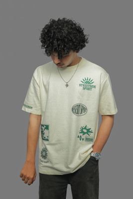 SolisApparel Graphic Print, Printed, Washed, Self Design Men Round Neck Beige T-Shirt