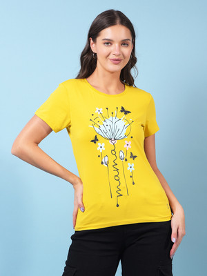 Dollar Printed Women Crew Neck Yellow T-Shirt