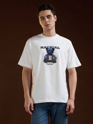 THE BEAR HOUSE Graphic Print Men Round Neck White T-Shirt