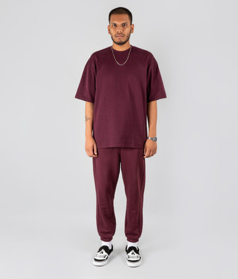 Bokaro Solid Men Round Neck Purple T-Shirt