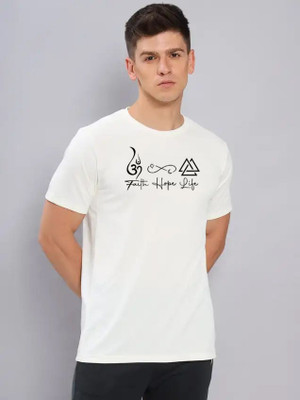 Aditi Fashion Printed Men Round Neck White T-Shirt