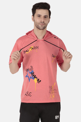 cnw Graphic Print Men Hooded Neck Pink T-Shirt