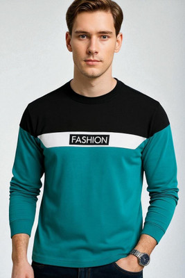 FASHIUM Colorblock Men Round Neck Green T-Shirt