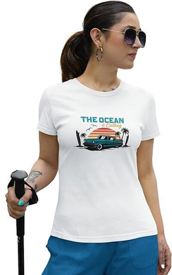 Carbonyte Printed Women Round Neck White T-Shirt