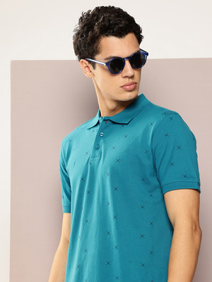 FROSEN FOX Printed Men Polo Neck Light Blue T-Shirt