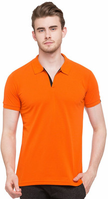 Status Quo Solid Men Polo Neck Orange T-Shirt