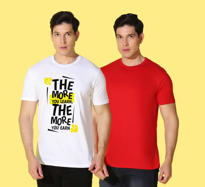 WOOSTRO Printed, Solid Men Round Neck Multicolor T-Shirt