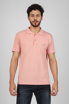 BlueFicus Solid Men Polo Neck Pink T-Shirt