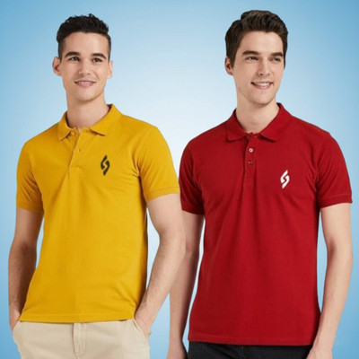 cnw Solid Men Polo Neck Yellow T-Shirt