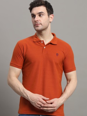 RARHANPREMIUM Solid Men Polo Neck Orange T-Shirt