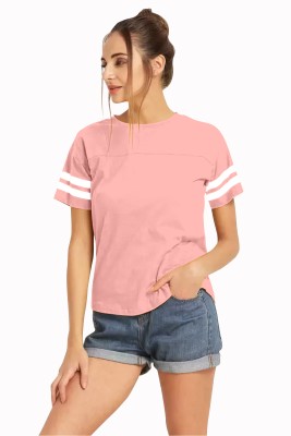 Fedilla Striped Women Round Neck Pink T-Shirt