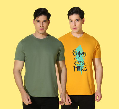 WOOSTRO Graphic Print Men Round Neck Light Green, Yellow T-Shirt