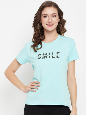 CANTABIL Typography Women Round Neck Blue T-Shirt