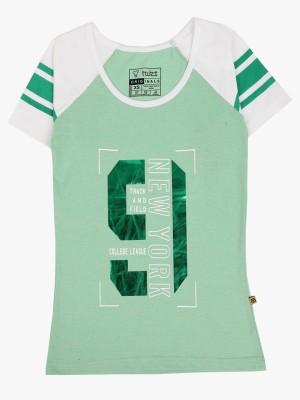 V-MART Printed, Typography Women Round Neck Green T-Shirt