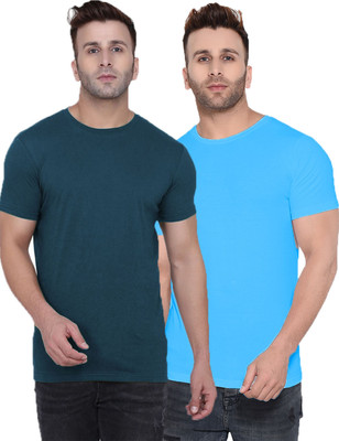 Kroptee Solid Men Round Neck Blue, Light Blue T-Shirt