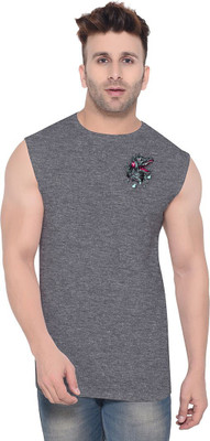 Lawful Casual Printed Men Round Neck Grey T-Shirt
