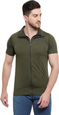 Tresna Trending Solid Men Polo Neck Dark Green T-Shirt