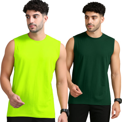 Adorbs Solid Men Round Neck Green, Dark Green T-Shirt