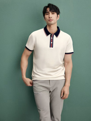 Wisetie Solid Men Polo Neck White T-Shirt