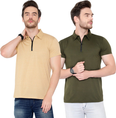 JB Jangoboy Solid Men Polo Neck Green, Beige T-Shirt