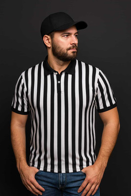 WILD ELEPHANT Striped Men Polo Neck Black T-Shirt