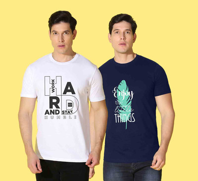 WOOSTRO Printed Men Round Neck Multicolor T-Shirt