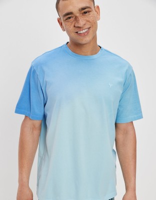 American Eagle Solid Men Round Neck Blue T-Shirt