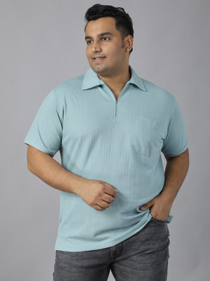 XMEX Solid Men Polo Neck Light Blue T-Shirt
