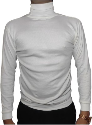 Urban fashion Solid Men Turtle Neck White T-Shirt