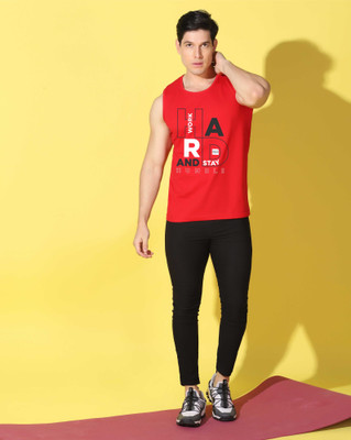 WOOSTRO Printed Men Scoop Neck Red T-Shirt