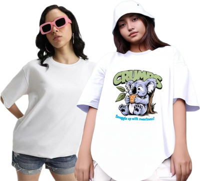 Xsware Printed, Solid Women Round Neck White T-Shirt