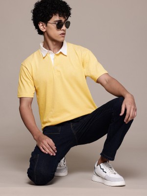 Roadster Solid Men Polo Neck Yellow T-Shirt