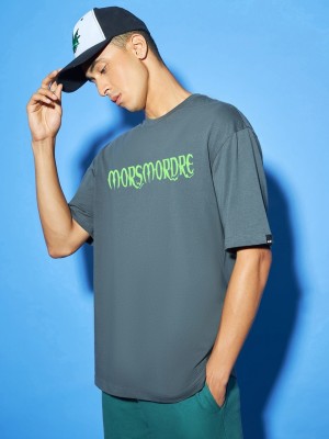 BEWAKOOF Printed, Typography Men Round Neck Grey T-Shirt
