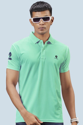 3BROS Solid Men Polo Neck Light Green T-Shirt